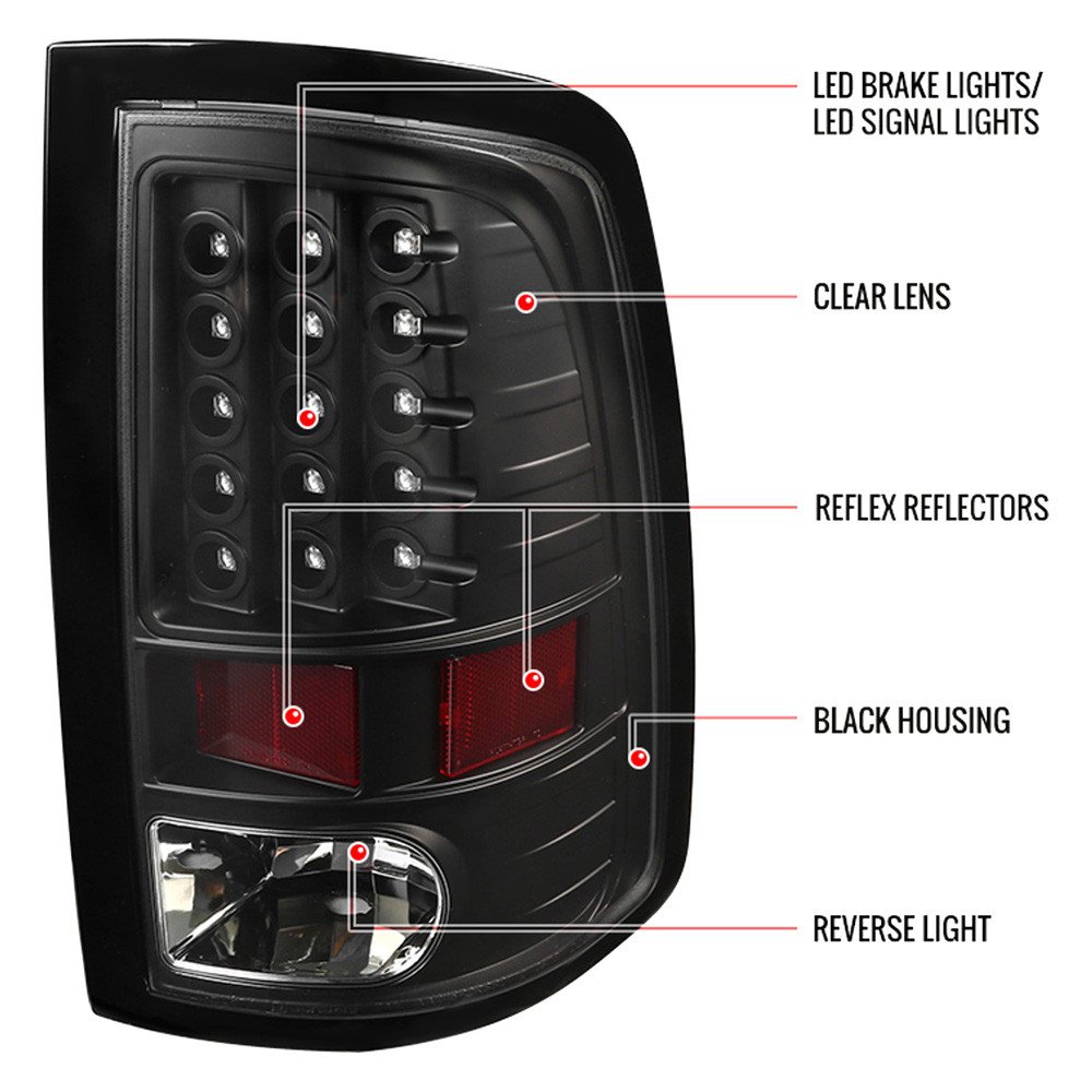Fits 2009-2018 Dodge RAM 1500 / 2019-2021 RAM Classic / 2010-2018 RAM 2500 3500 LED Tail Lights - V2 (Matte Black Housing/Clear Lens) - Image 2