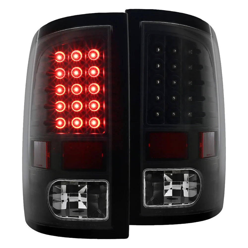 Fits 2009-2018 Dodge RAM 1500 / 2019-2021 RAM Classic / 2010-2018 RAM 2500 3500 LED Tail Lights - V2 (Matte Black Housing/Clear Lens)