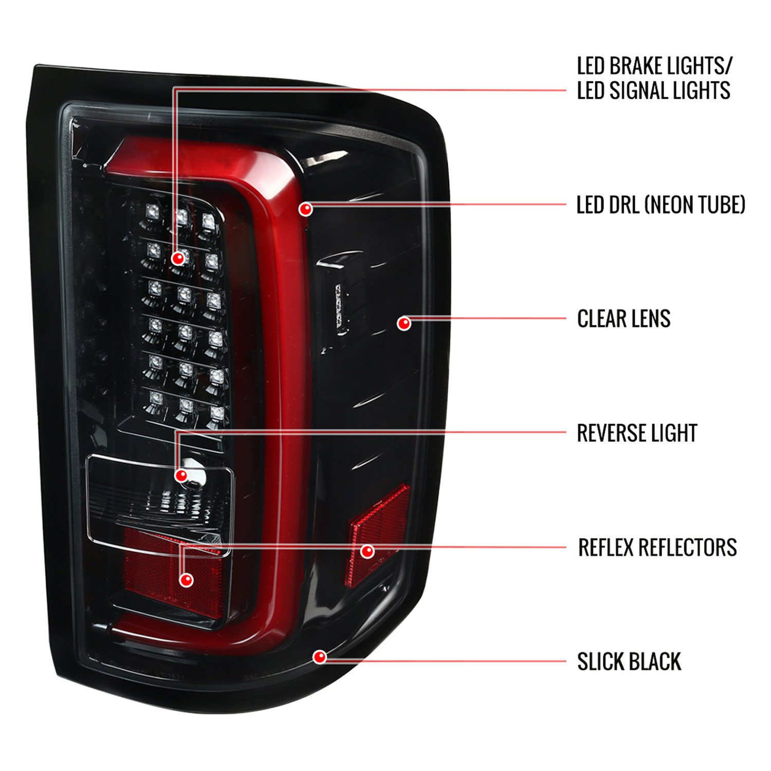 Fits 2014-2018 GMC Sierra 1500/2500HD/3500HD LED Tail Lights (Jet Black Housing/Clear Lens) - Image 4