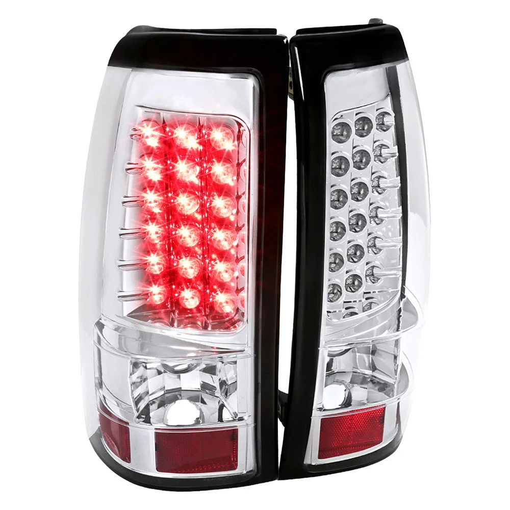 Fits 1999-2002 Chevrolet Silverado/ 1999-2006 GMC Sierra LED Tail Lights (Chrome Housing/Clear Lens)