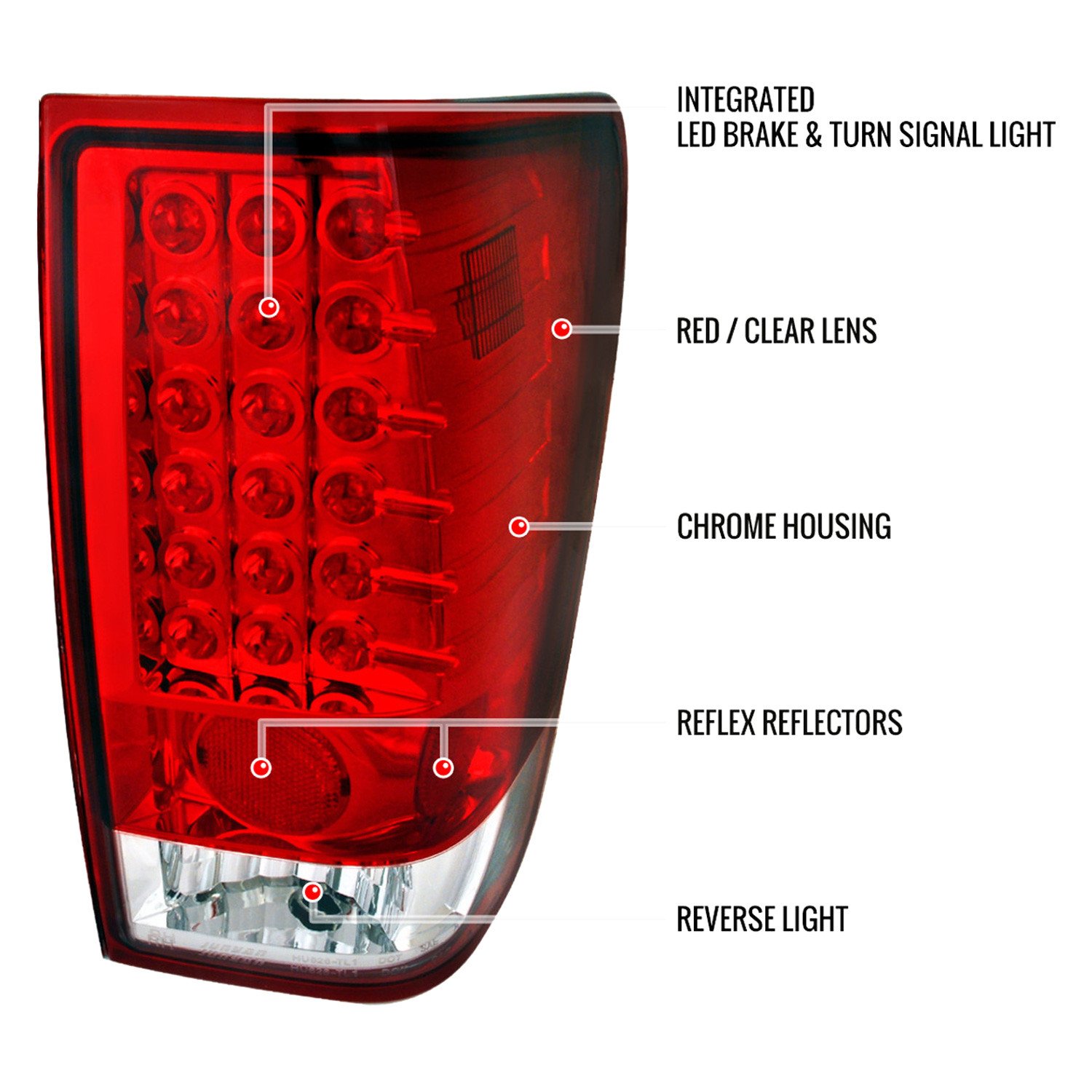 Fits 2004-2015 Nissan Titan LED Tail Lights (Chrome Housing/Red Clear Lens) - Image 2