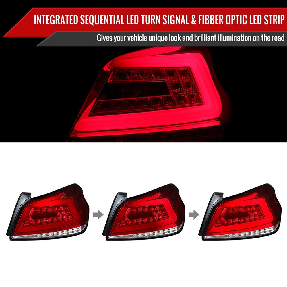 Fits 2015-2021 Subaru WRX Sequential White Bar LED Tail Lights (Chrome Housing/Red Lens) - Image 8