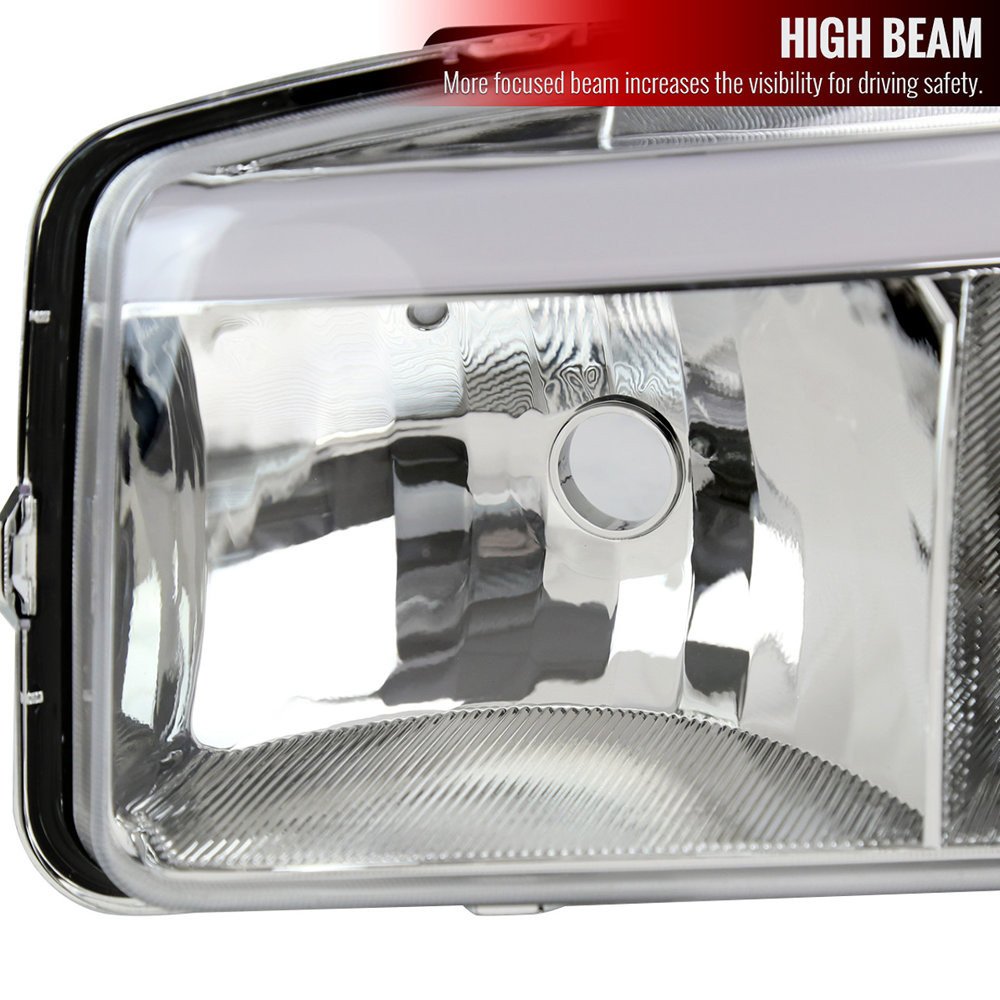Fits 1999-2006 GMC Sierra Denali/2007 Sierra Classic Denali/2000-2006 Yukon/XL Denali Factory Style Headlights with LED Sequential Turn Signal Bumper Lights (Chrome Housing/Clear Lens) - Image 6