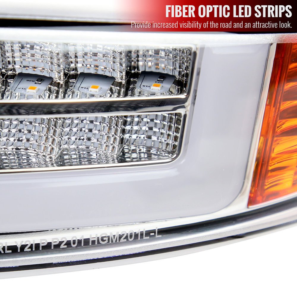 Fits 1999-2006 GMC Sierra Denali/2007 Sierra Classic Denali/2000-2006 Yukon/XL Denali Factory Style Headlights with LED Sequential Turn Signal Bumper Lights (Chrome Housing/Clear Lens) - Image 5