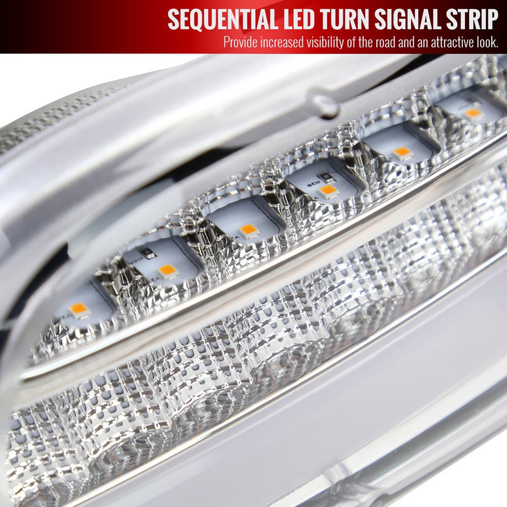 Fits 1999-2006 GMC Sierra Denali/2007 Sierra Classic Denali/2000-2006 Yukon/XL Denali Factory Style Headlights with LED Sequential Turn Signal Bumper Lights (Chrome Housing/Clear Lens) - Image 4