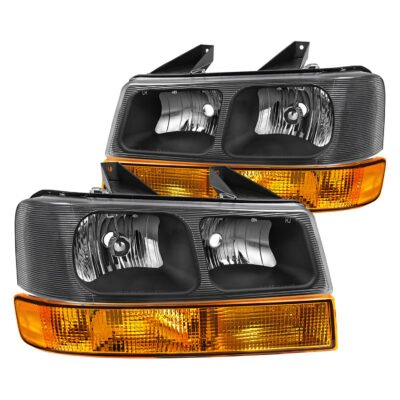 Fits 2003-2023 Chevrolet Express/GMC Savana Factory Style Headlights w/ Amber Lens Bumper Lamp (Black Housing/Clear Lens)