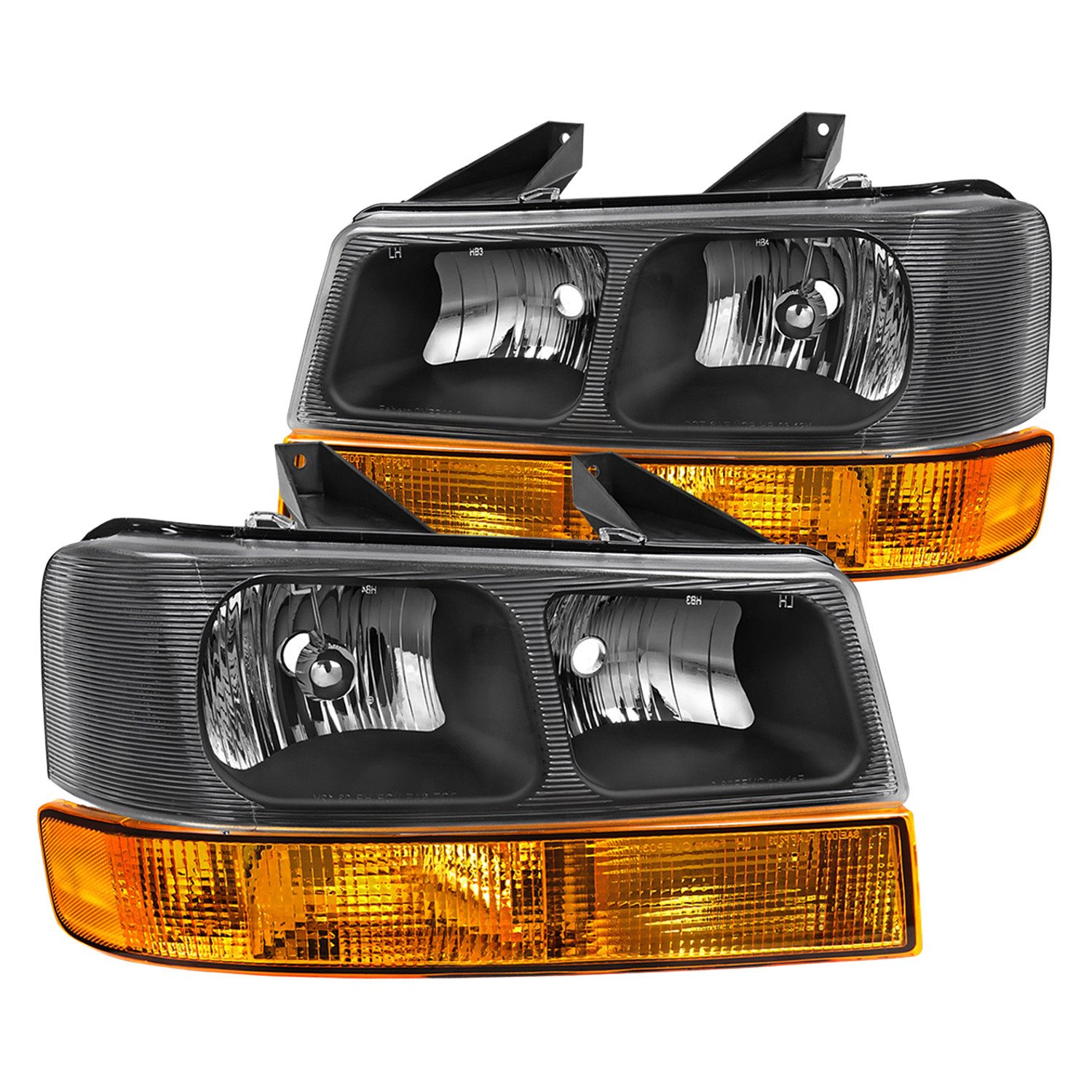 Fits 2003-2023 Chevrolet Express/GMC Savana Factory Style Headlights w/ Amber Lens Bumper Lamp (Black Housing/Clear Lens)
