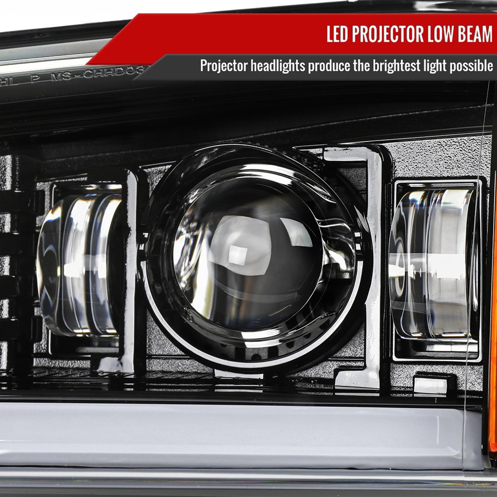 Fits 2003-2007 Chevrolet Silverado Avalanche LED Projector DRL Headlights w/ Bumper Lights (Jet Black Housing/Clear Lens) - Image 7