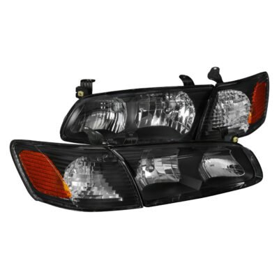 Fits 2000-2001 Toyota Camry Factory Style Headlights w/ Amber Reflectors (Matte Black Housing/Clear Lens)