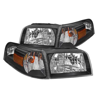 Fits 2006-2011 Mercury Grand Marquis Factory Style Headlights and Corner Lamps (Matte Black Headlights/Clear Lens)