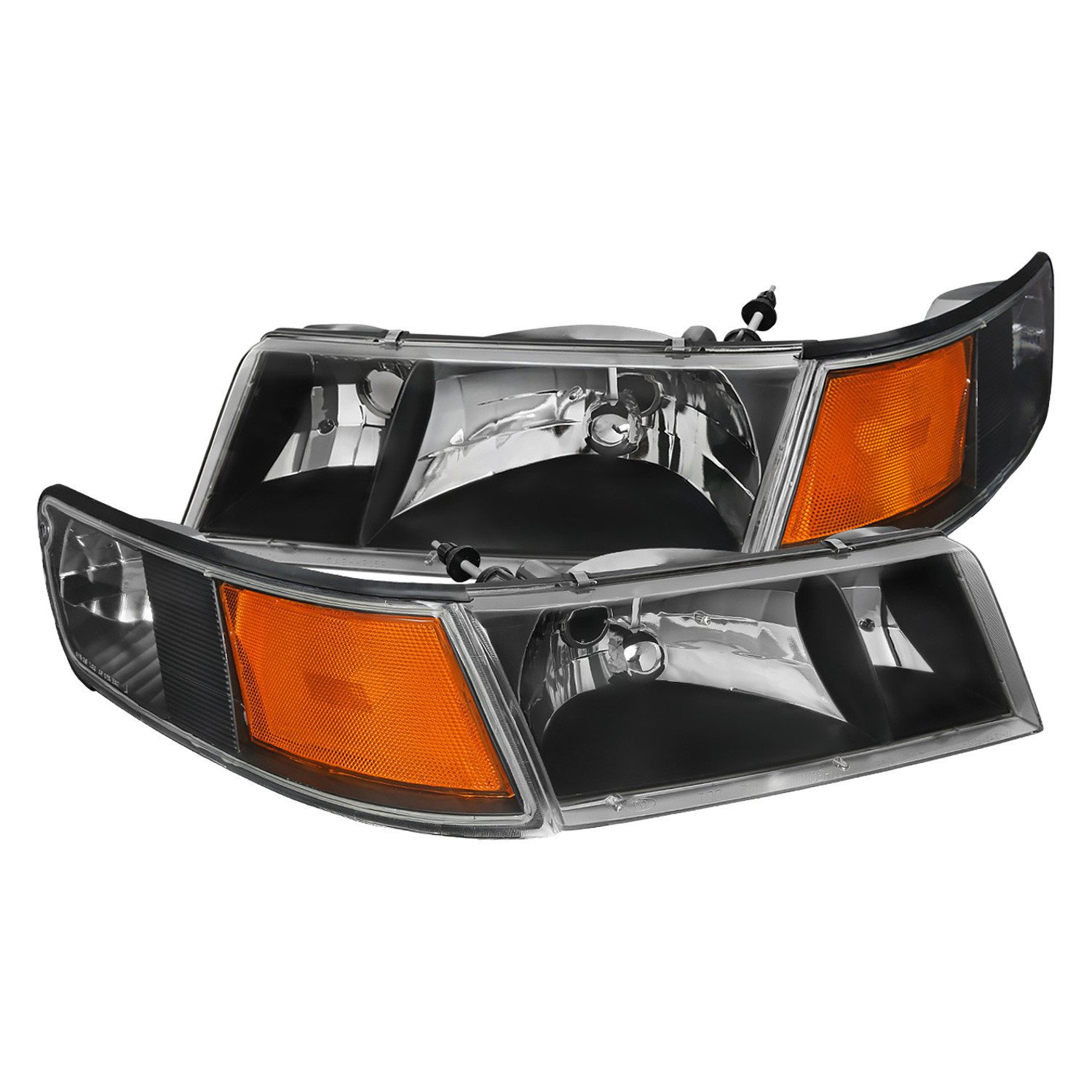 Fits 1998-2002 Mercury Grand Marquis Factory Style Crystal Headlights w/ Corner Signal Lights (Matte Black Housing/Clear Lens)
