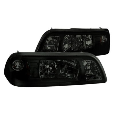 Fits 1987-1993 Ford Mustang Crystal Headlights (Chrome Housing/Smoked Lens)