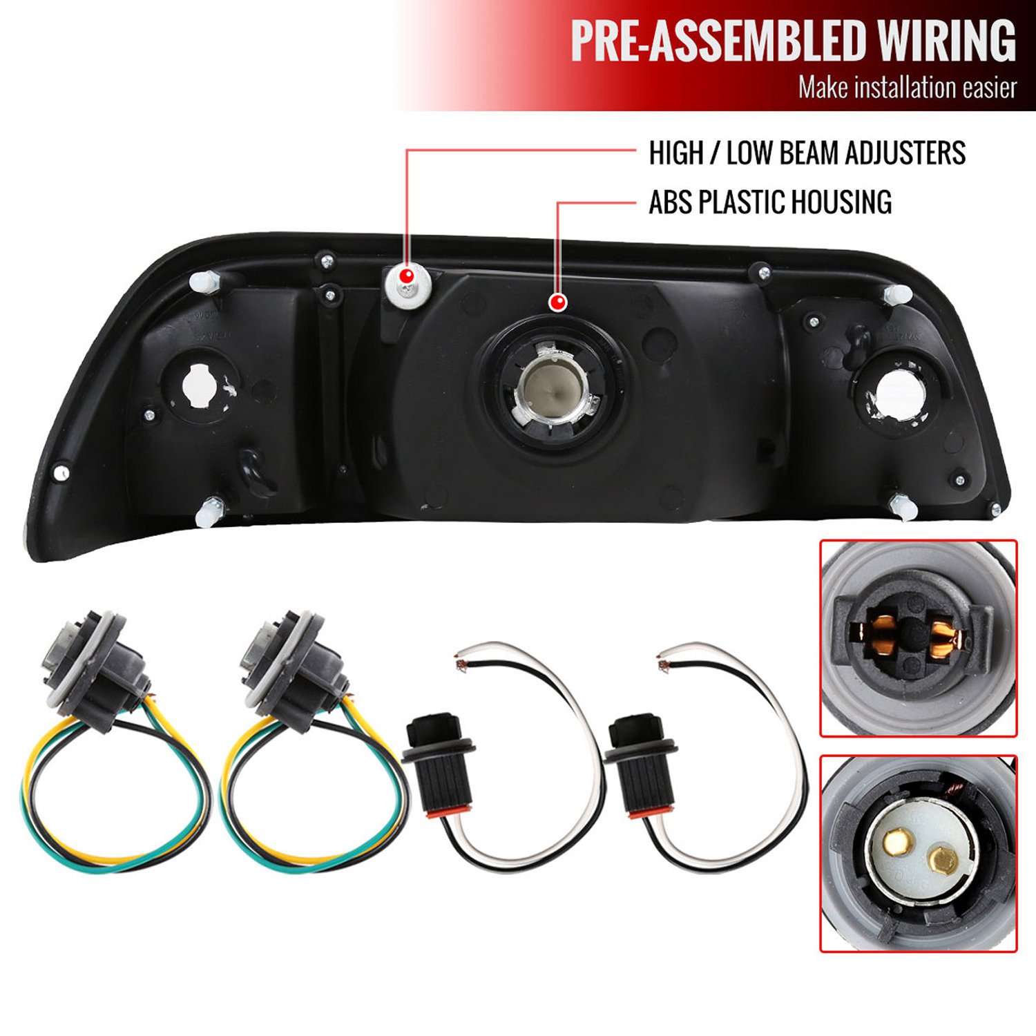 Fits 1987-1993 Ford Mustang Crystal Headlights (Chrome Housing/Smoked Lens) - Image 3