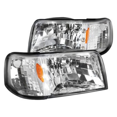 Fits 1993-1997 Ford Ranger Factory Style V2 Headlights w/ Corner Signal Lights (Chrome Housing/Clear Lens)