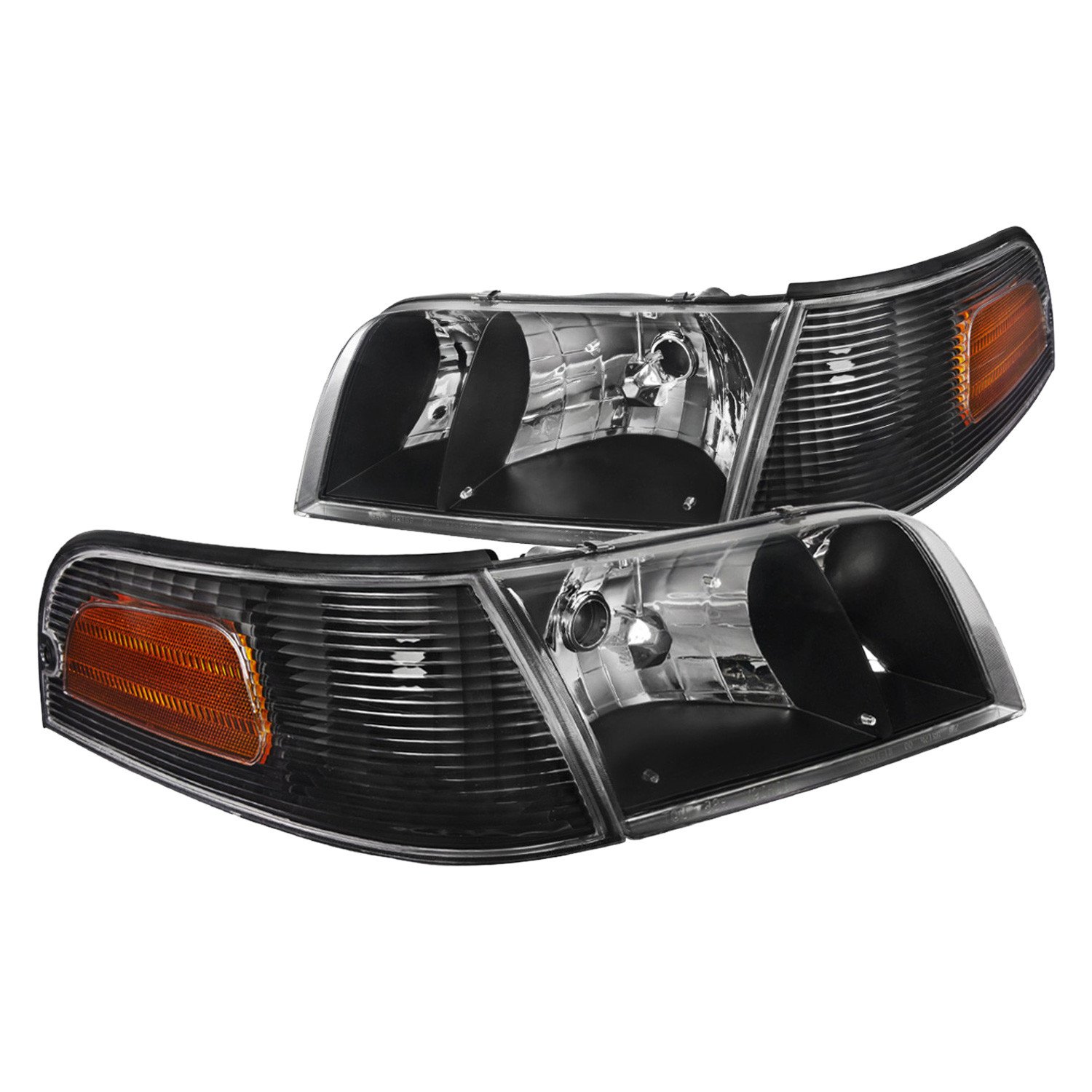 Fits 1998-2011 Ford Crown Victoria Factory Style Headlights w/ Corner Signal Lights (Matte Black Housing/Clear Lens)