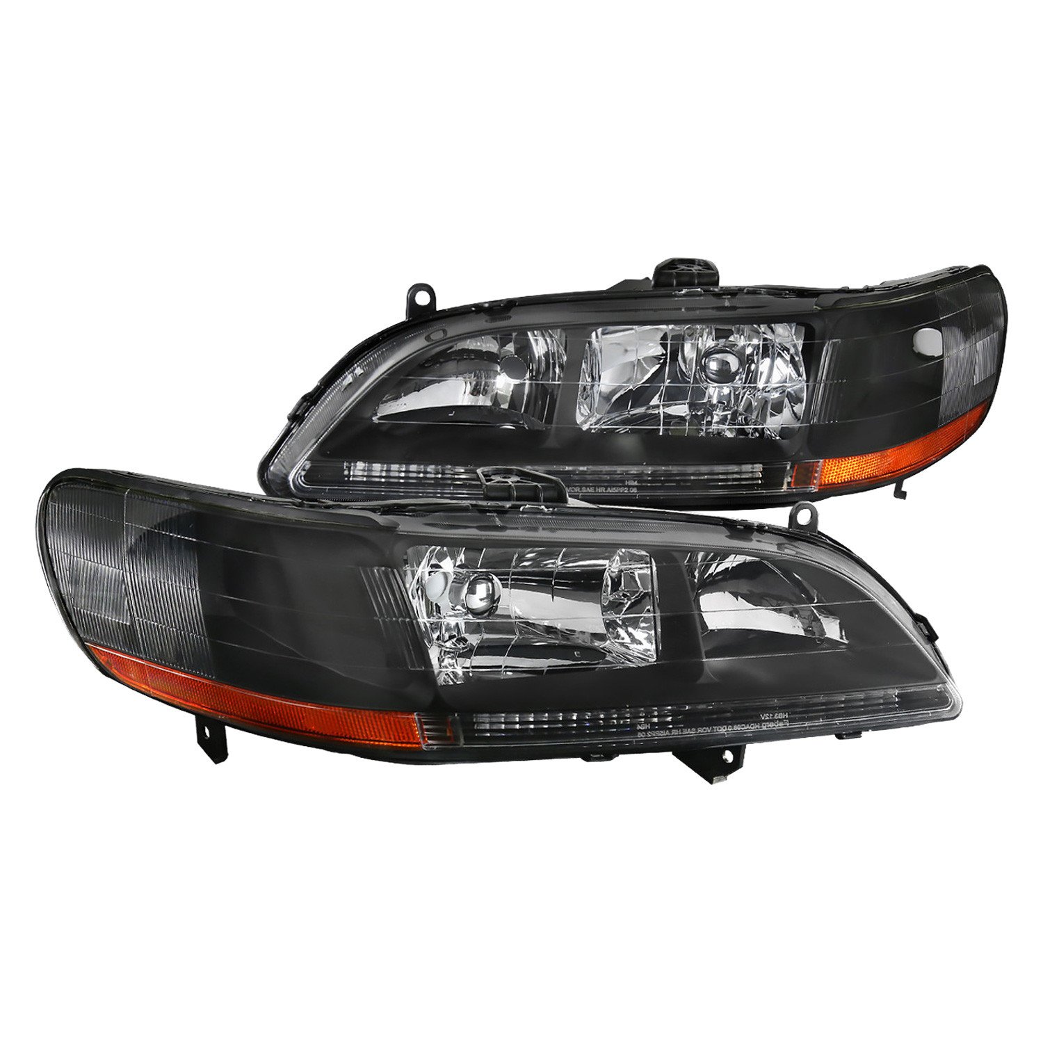 Fits 1998-2002 Honda Accord Factory Style Crystal Headlights w/ Amber Reflector (Matte Black Housing/Clear Lens)