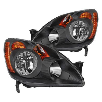 Fits 2005-2006 Honda CR-V Factory Style JP Headlights with Amber Reflectors (Matte Black Housing/Clear Lens)