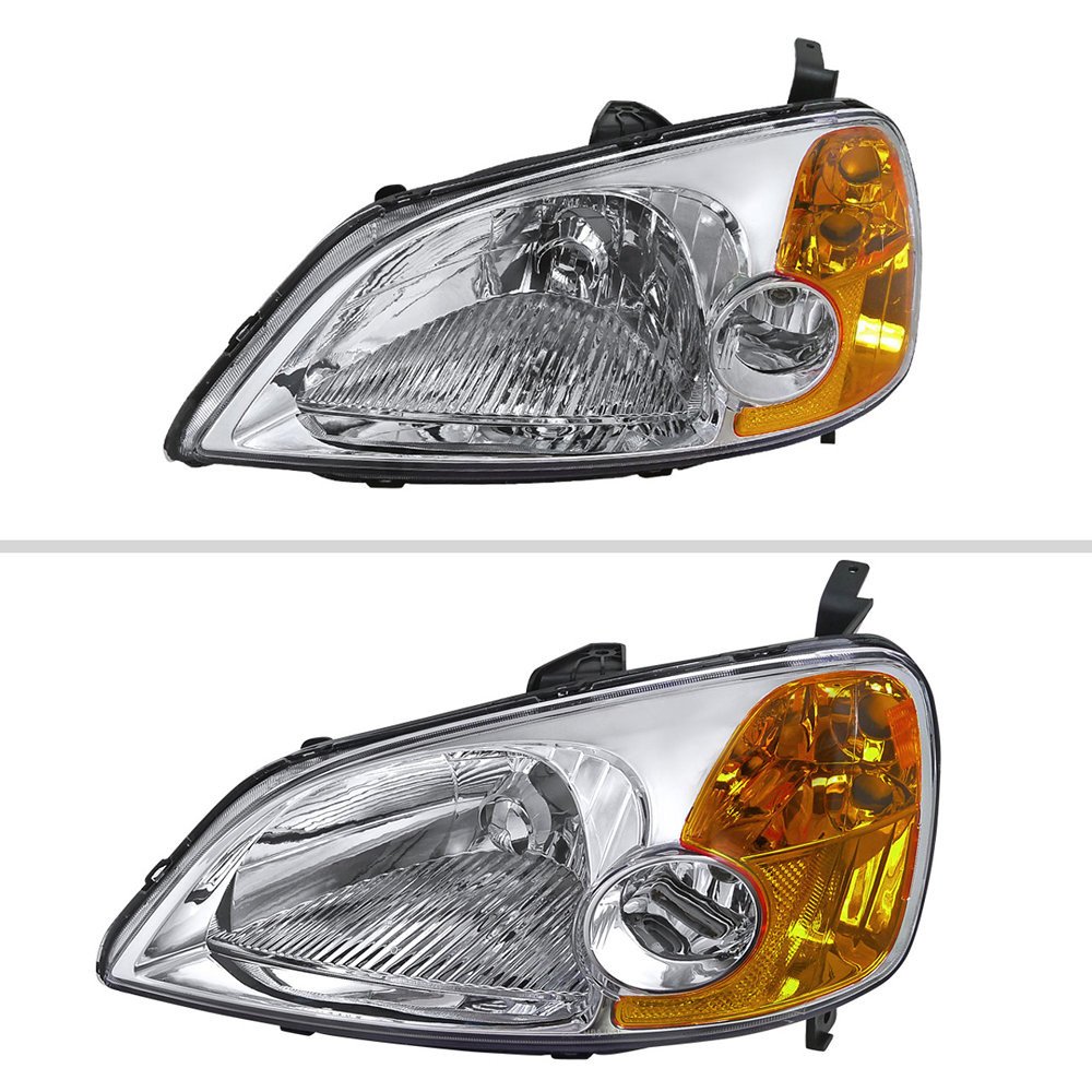 Fits 2001-2003 Honda Civic Factory Style Headlights (Chrome Housing/Clear Lens) - Image 9