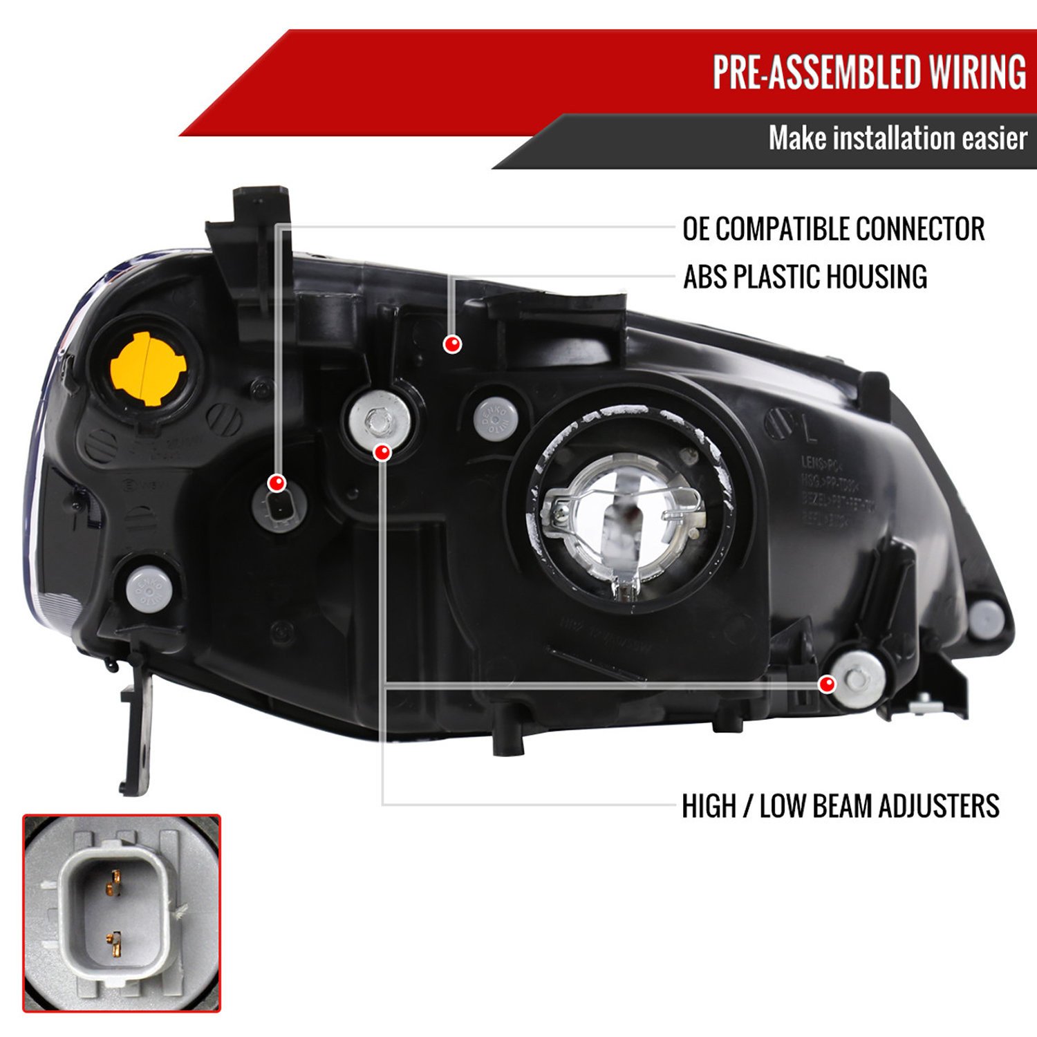 Fits 2001-2003 Honda Civic Factory Style Headlights (Matte Black Housing/Clear Lens) - Image 3