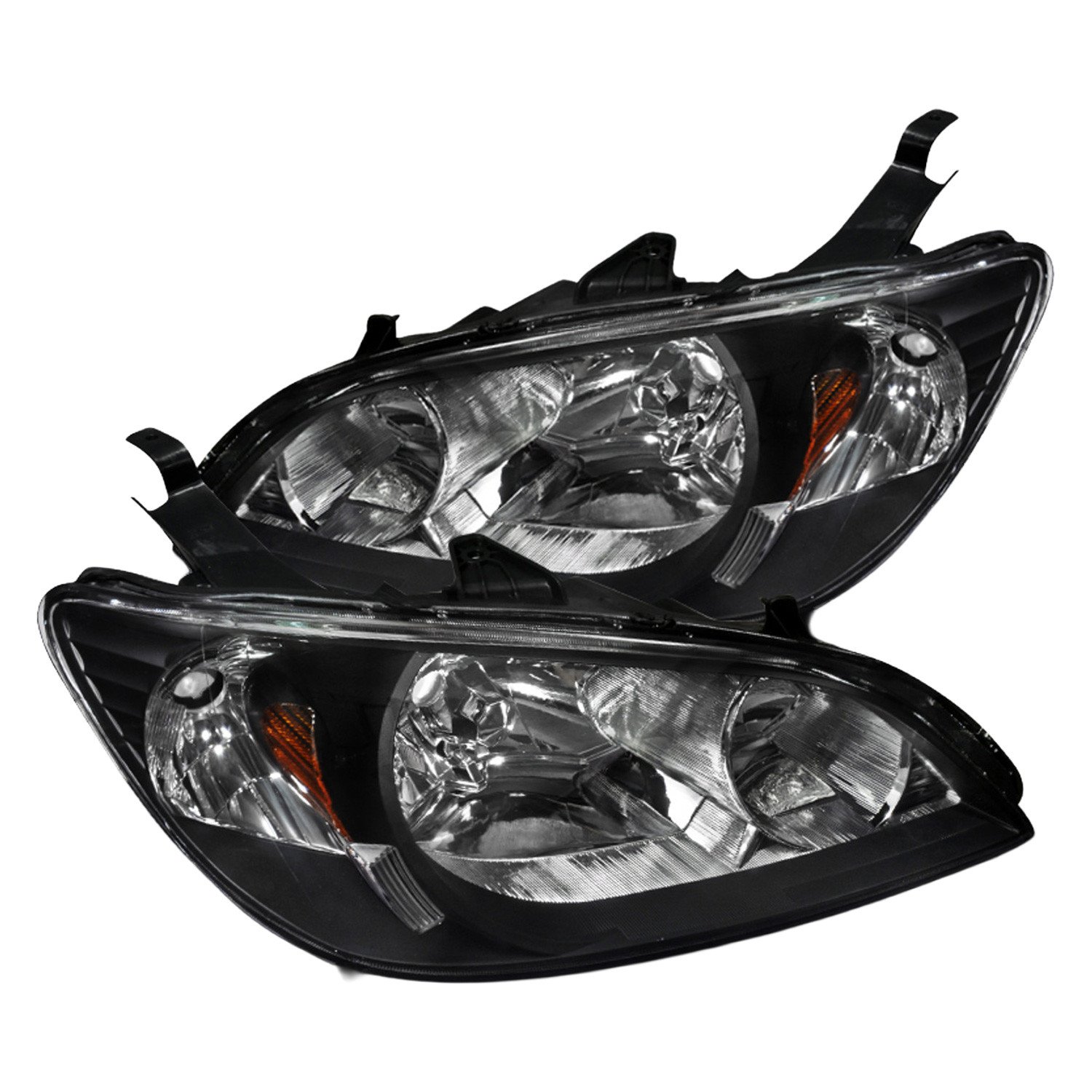 Fits 2004-2005 Honda Civic Crystal Headlights (Matte Black Housing/Clear Lens)