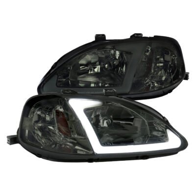 Fits 1999-2000 Honda Civic Coupe/Sedan LED Bar Factory Style Headlights (Chrome Housing/Smoked Lens)