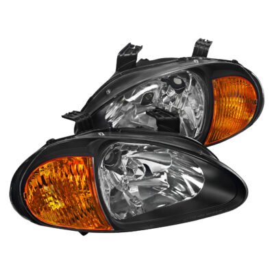 Fits 1993-1997 Honda Del Sol Crystal Headlights w/ Amber Reflector (Matte Black Housing/Clear Lens)