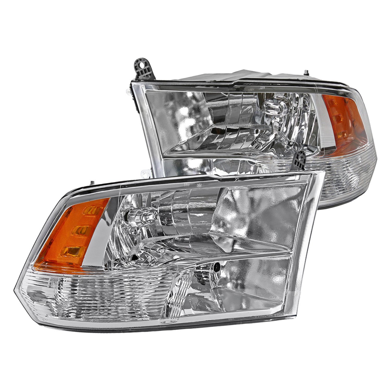 Fits 2009-2018 Dodge RAM 1500/ 2019-2021 RAM Classic/ 2010-2018 RAM 2500 3500 Factory Quad Style Headlights (Chrome Housing/Clear Lens)