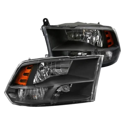 Fits 2009-2018 Dodge RAM 1500 / 2019-2021 RAM Classic / 2010-2018 RAM 2500 3500 Factory Quad Style Headlights (Matte Black Housing/Clear Lens)