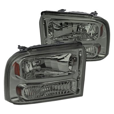 Fits 2005-2007 Ford F-250/F-350/F-450/F-550/Excursion Crystal Headlights (Chrome Housing/Somke Lens)
