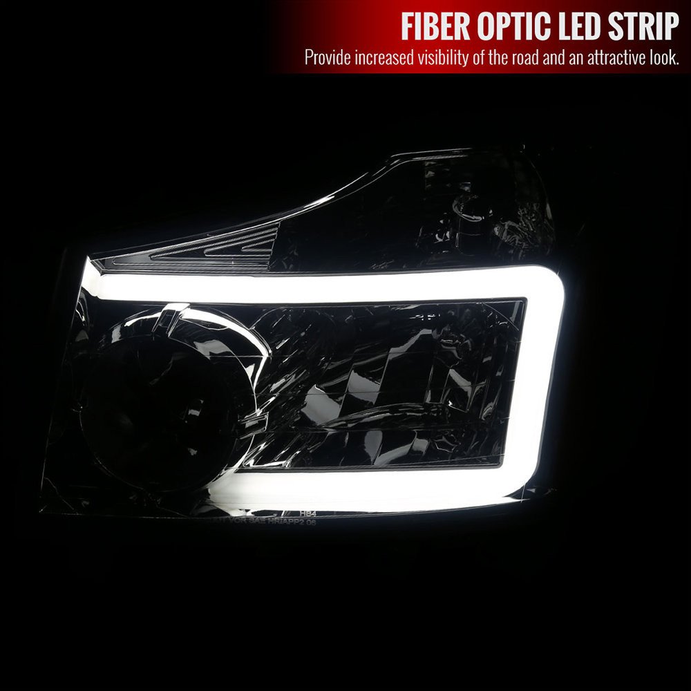 Fits 2004-2015 Nissan Titan / 2004-2007 Armada LED Bar Factory Headlights (Chrome Housing/Smoked Lens) - Image 8