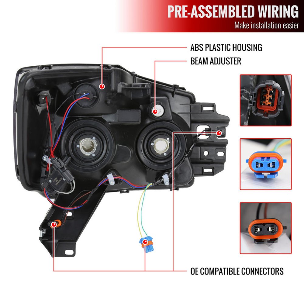 Fits 2004-2015 Nissan Titan / 2004-2007 Armada LED Bar Factory Headlights (Chrome Housing/Smoked Lens) - Image 3