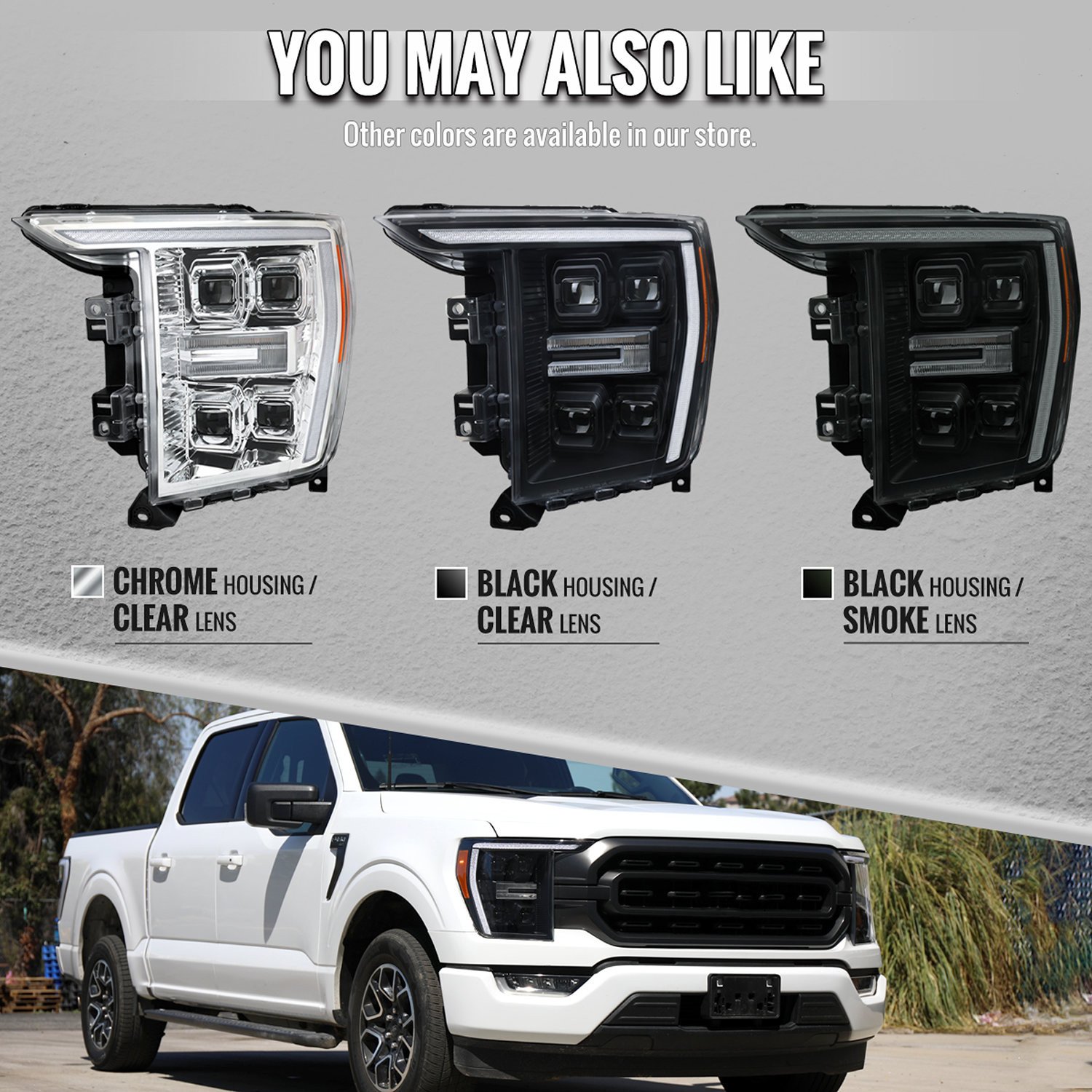 Fits 2021-2023 Ford F-150 Full LED Projector Headlights w/ Switchback LED Sequential Turn Signals DRL Parking Light Strip (Black Housing / Smoked Lens) - Fits Models w/ Factory LED Headlights - Image 2