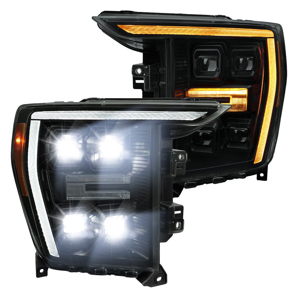 Fits 2021-2023 Ford F-150 Full LED Projector Headlights w/ Switchback LED Sequential Turn Signals DRL Parking Light Strip (Black Housing / Smoked Lens) - Fits Models w/ Factory LED Headlights