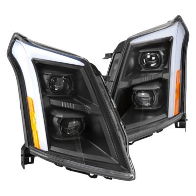 Fits 2010-2016 Cadillac SRX Full Switchback Sequential LED DRL Projector Headlights (Matte Black Housing/Clear Lens)
