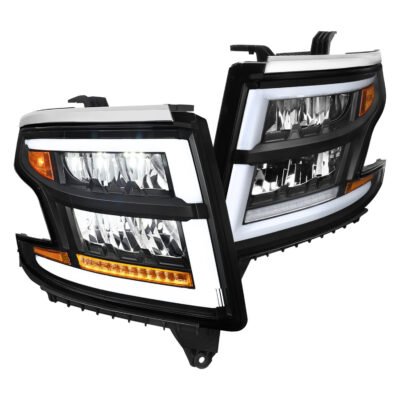 Fits 2015-2020 Chevrolet Tahoe Suburban Full LED DRL Sequential Headlights (Matte Black Housing / Clear Lens)