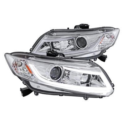 Fits 2012-2013 Honda Civic Coupe/ 2012-2015 Civic Sedan LED Bar Projector Headlights (Chrome Housing/Clear Lens)
