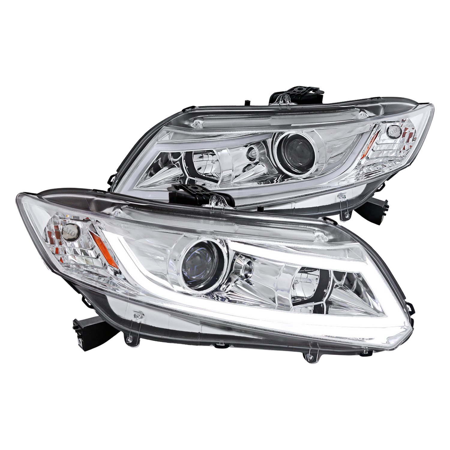 Fits 2012-2013 Honda Civic Coupe/ 2012-2015 Civic Sedan LED Bar Projector Headlights (Chrome Housing/Clear Lens)