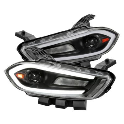 Fits 2013-2016 Dodge Dart Switchback Sequential Animated LED Bar Projector Headlights (Matte Black Housing/Clear Lens)