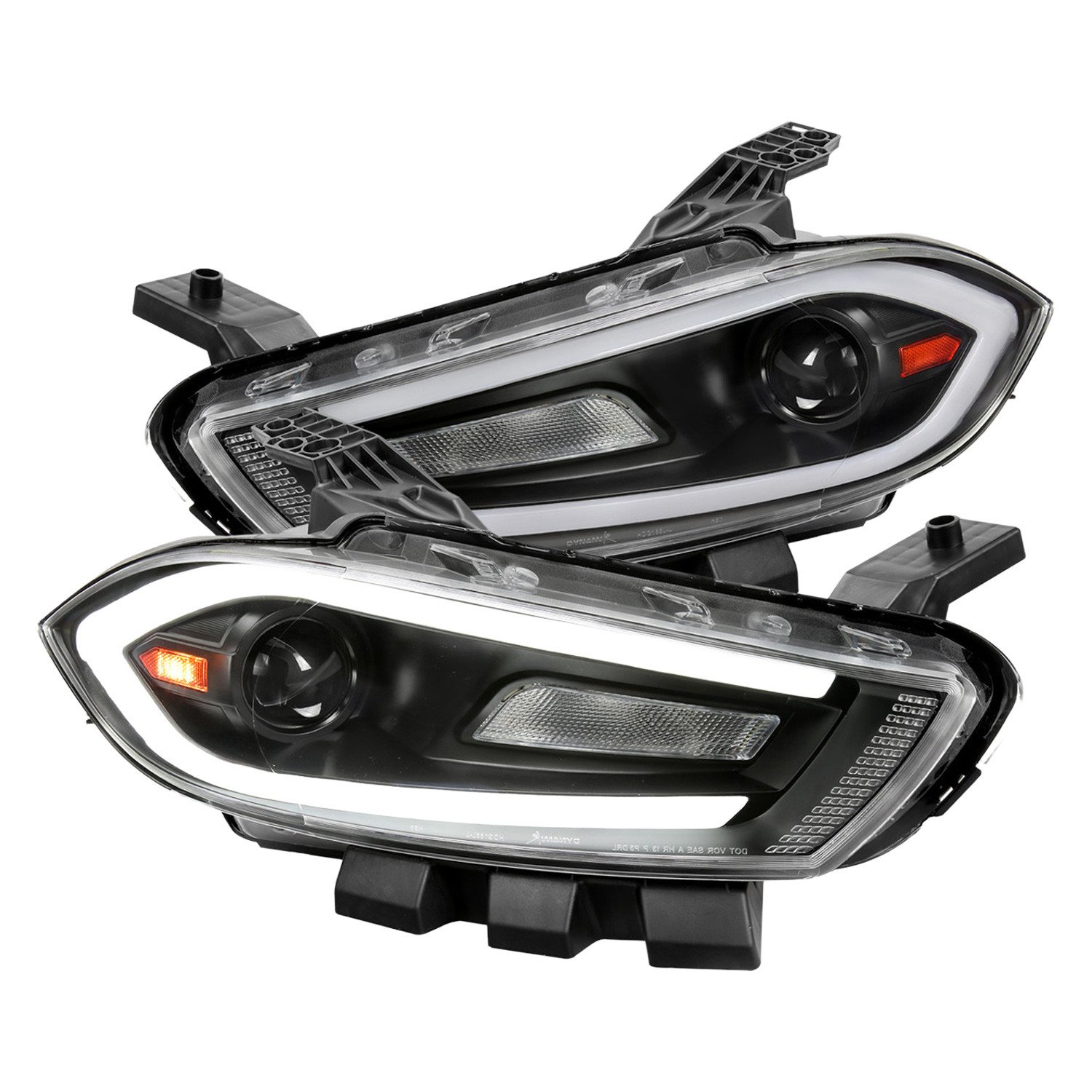 Fits 2013-2016 Dodge Dart Switchback Sequential Animated LED Bar Projector Headlights (Matte Black Housing/Clear Lens)