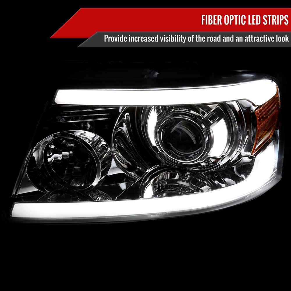 Fits 2004-2008 Ford F-150/ 2006-2008 Lincoln Mark LT Projector Style Headlights w/ LED Bar (Chrome Housing/Clear Lens) - Image 8