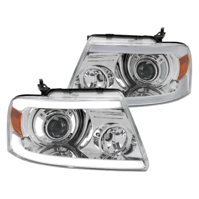 Fits 2004-2008 Ford F-150/ 2006-2008 Lincoln Mark LT Projector Style Headlights w/ LED Bar (Chrome Housing/Clear Lens)