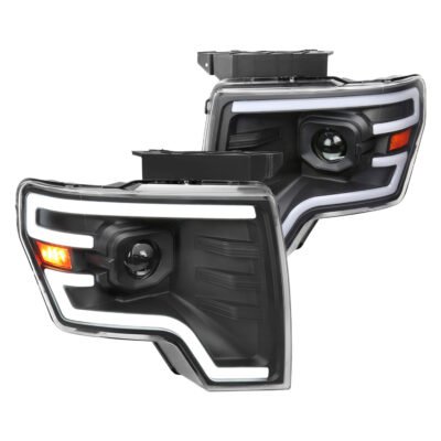 Fits 2009-2014 Ford F-150 Switchback Sequential LED Turn Signal Projector Headlights (Matte Black Housing/Clear Lens)