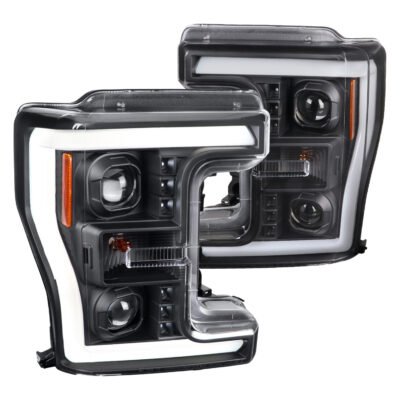Fits 2017-2019 Ford F-250 F-350 F-450 F-550 Switchback LED C-Bar Projector Headlights (Matte Black Housing/Clear Lens)