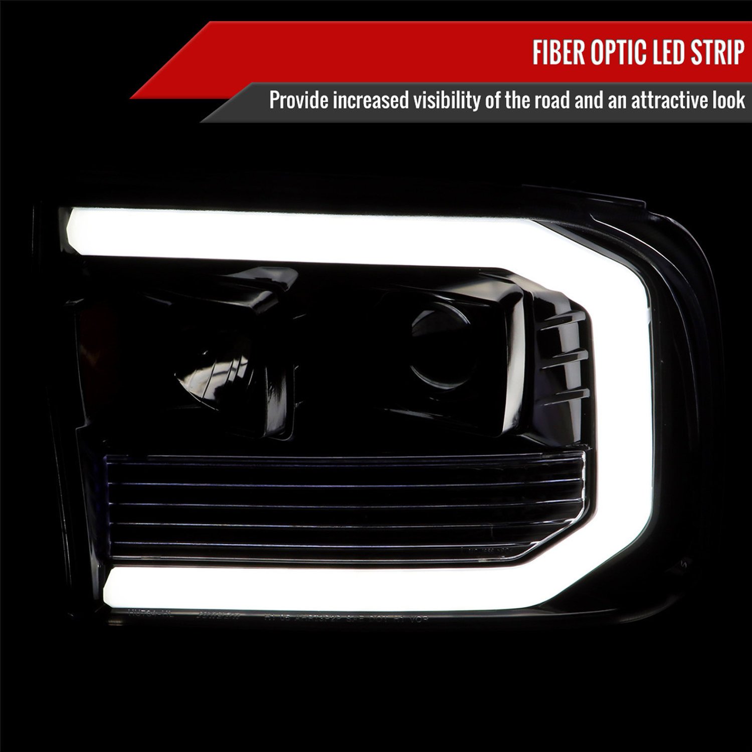Fits 1999-2004 Ford F-250/F-350/F-450/F-550 /2000-2004 Ford Excursion LED Bar Projector Headlights (Jet Black Housing/Clear Lens) - Image 8