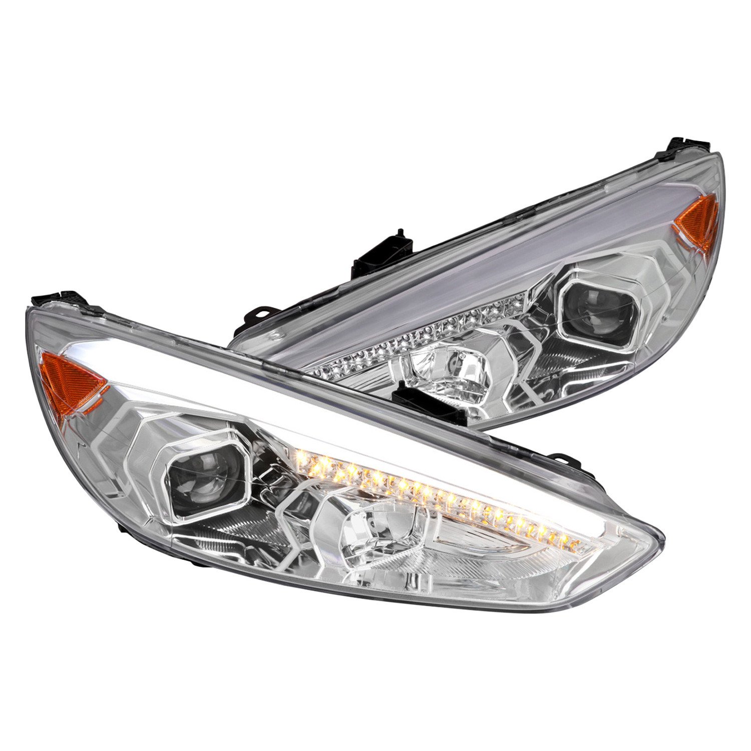 Fits 2015-2018 Ford Focus LED Sequential Signal Projector Headlights (Chrome Housing/Clear Lens)