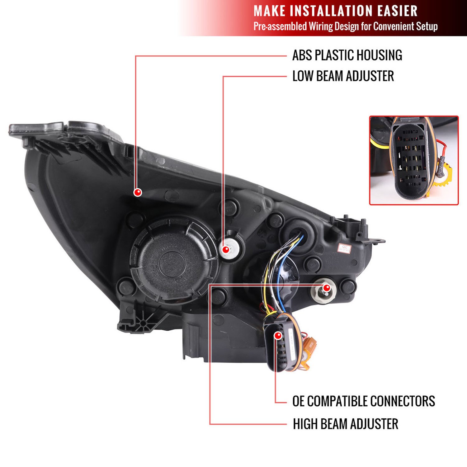 Fits 2015-2018 Ford Focus LED Sequential Signal Projector Headlights (Jet Black Housing/Clear Lens) - Image 7