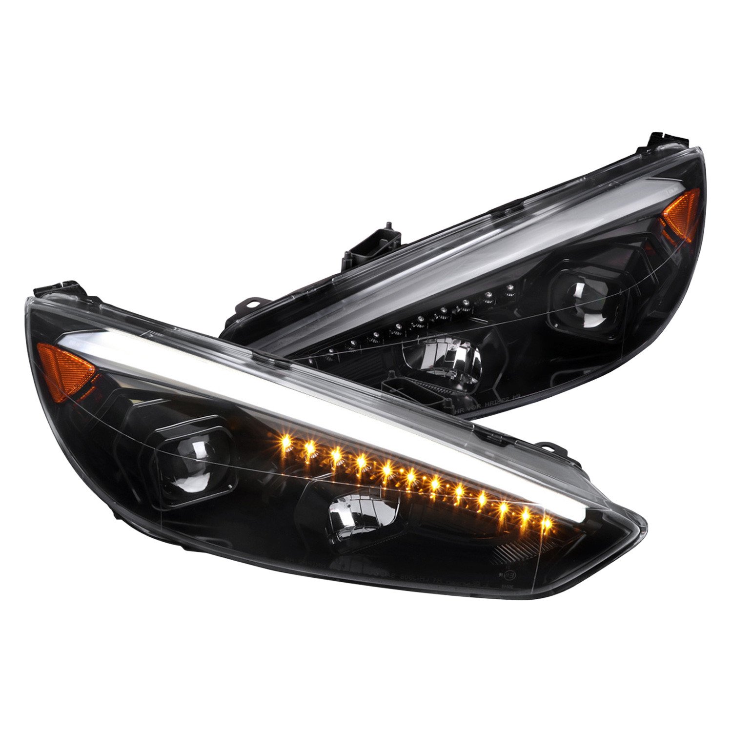 Fits 2015-2018 Ford Focus LED Sequential Signal Projector Headlights (Jet Black Housing/Clear Lens)