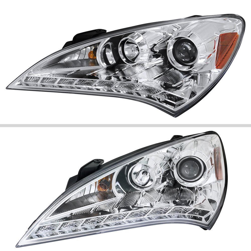 Fits 2010-2012 Hyundai Genesis Coupe Projector Headlights w/ SMD LED Light Strip (Chrome Housing/Clear Lens) - Image 8