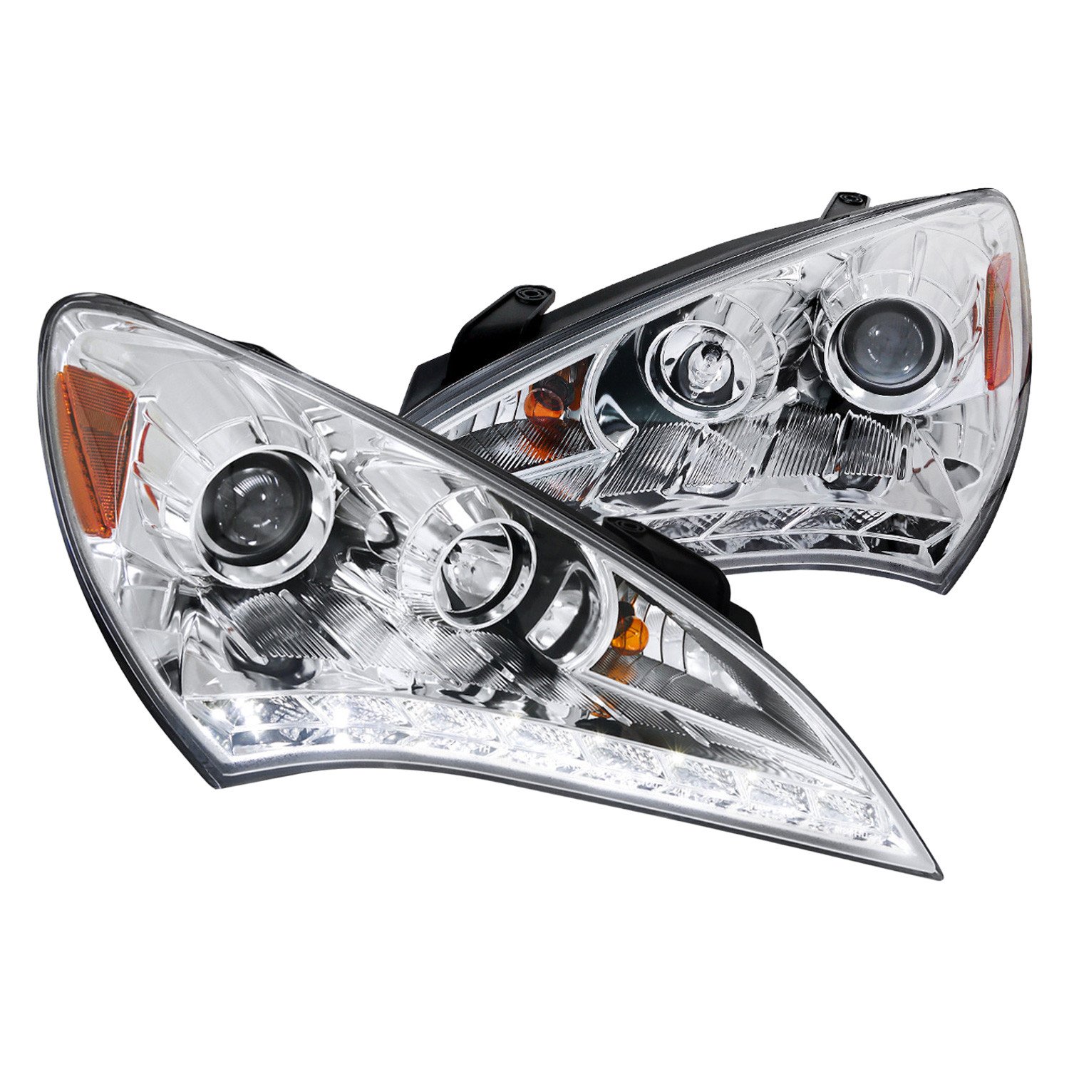Fits 2010-2012 Hyundai Genesis Coupe Projector Headlights w/ SMD LED Light Strip (Chrome Housing/Clear Lens)