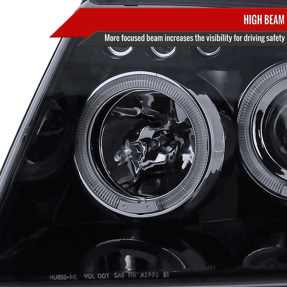 Fits 1999-2004 Jeep Grand Cherokee Dual Halo Projector Headlights (Glossy Black Housing/Smoked Lens) - Image 9